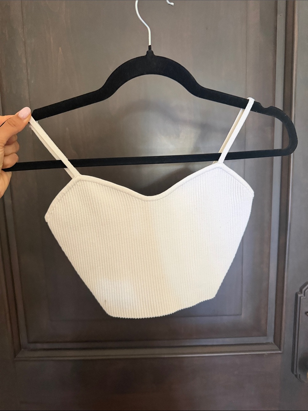 Aritzia Babaton White Ribbed Spaghetti Strap Crop Top